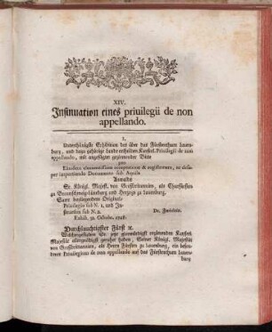 XIV. Insinuation eines privilegii de non appellando