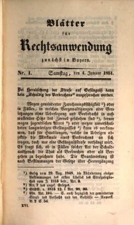 Blätter für Rechtsanwendung : zunächst in Bayern, 16. 1851
