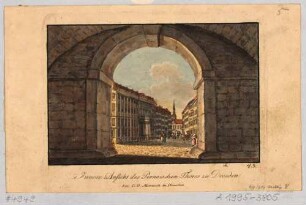 Blick aus dem Inneren des Pirnaischen Tores in Dresden in die Landhausgasse nach Nordwesten, links das Landhaus