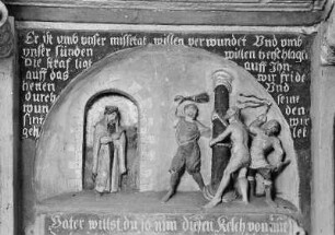 Linker Seitenflügel, oberes Bildfeld mit der Geißelung Christi