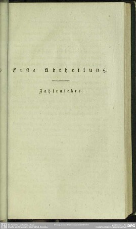 Erste Abtheilung. Zahlenlehre