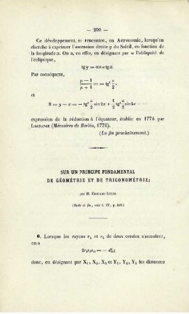 Sur un principe fondamental de géométrie et de trigonométrie.