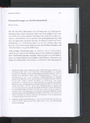 Neuerscheinungen zur Archivwissenschaft.
