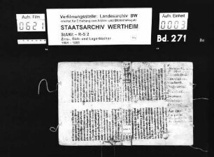 Gültbüchlein über Allersheim, [Gau-]büttelbrunn, Bütthard, Tiefenthal, Euerhausen, Gützingen, Höttingen, Sulzdorf, Oberwittighausen, Greußenheim, Kleinrinderfeld