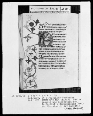 Gebetbuch des Konrad Peutinger — Initiale D (omine exaudi), darin David vor Christus in der Mandorla, Folio 189verso