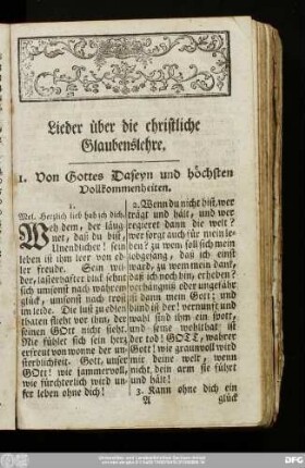 1. Von Gottes Daseyn und höchsten Vollkommenheiten.