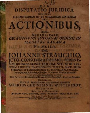 Disp. iur. exhibens elegantissimam ... materiam de actionibus