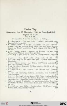Erster Tag: Donnerstag, den 27. November 1930, im Franz-Josef-Saal, Beginn um 3 Uhr (Nr.1-280)