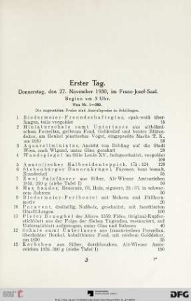 Erster Tag: Donnerstag, den 27. November 1930, im Franz-Josef-Saal, Beginn um 3 Uhr (Nr.1-280)