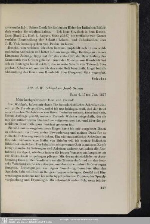 August Wilhelm von Schlegel an Jacob Grimm, Bonn, 17.01.1827