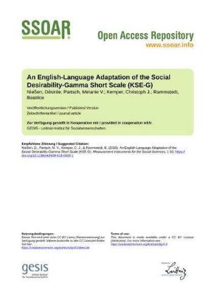 An English-Language Adaptation of the Social Desirability-Gamma Short Scale (KSE-G)