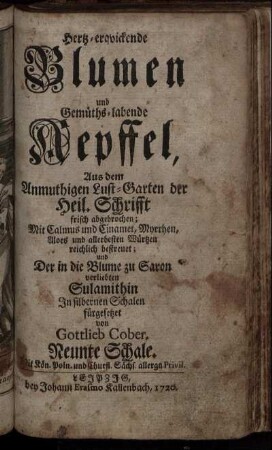 9: Hertz-erqvickende Blumen und Gemüths-labende Aepffel. Neunte Schale
