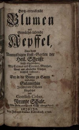 9: Hertz-erqvickende Blumen und Gemüths-labende Aepffel. Neunte Schale