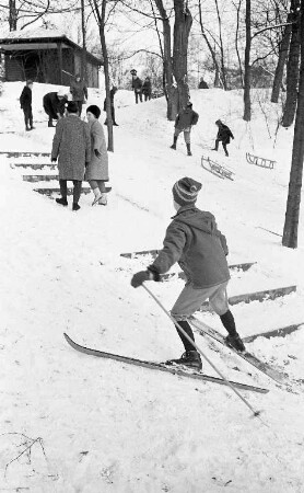 Skifahren und Schlittenfahren am Turmberg.