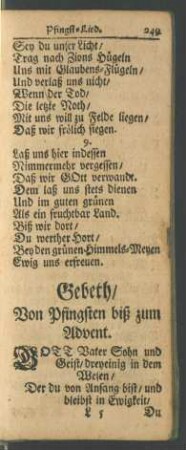 Gebeth / Von Pfingsten biß zum Advent