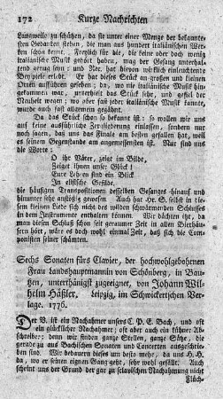 Sechs Sonaten für Clavier.