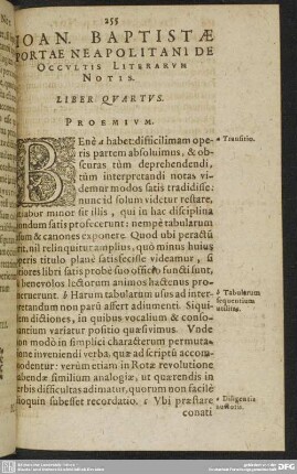 IOAN. BAPTISTAE PORTAE NEAPOLITANI DE Occvltis Literarvm Notis. LIBER QVARTVS.