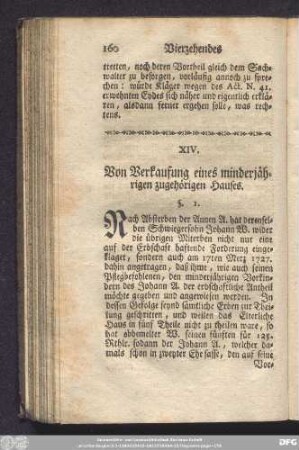 XIV. Von Verkaufung eines minderjährigen zugehörigen Hauses.