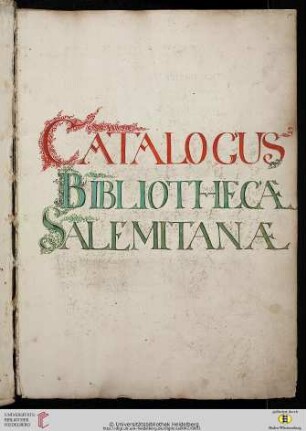 37*v, S. 1–367 Catalogus Bibliothecae Salemitanae, Band 1