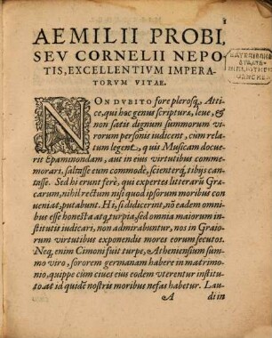 De Vita Excellentivm Imperatorvm, Liber Sive Aemilii Probi, Vel Cornelii Nepotis, Ex Emendatione Lambini