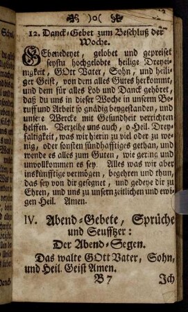IV. Abend-Gebete, Sprüche und Seufftzer: