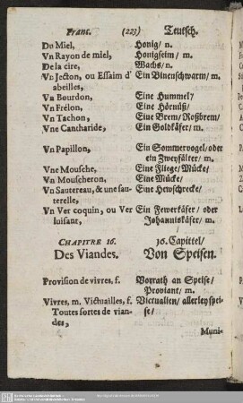 Chapitre 16. Des Viandes. 16. Capittel, Von den Speisen.