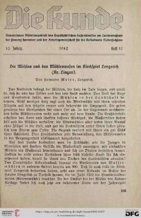 10: Die Mühlen und das Mühlenwesen im Kirchspiel Lengerich (Kr. Lingen)