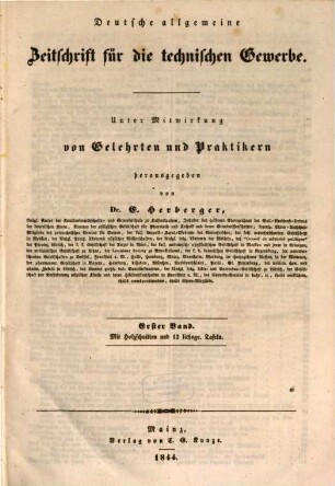 Deutsche allgemeine Zeitschrift für die technischen Gewerbe. 1. 1844
