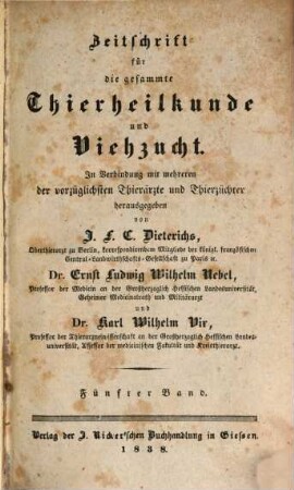 Zeitschrift für die gesammte Thierheilkunde und Viehzucht, 5. 1838