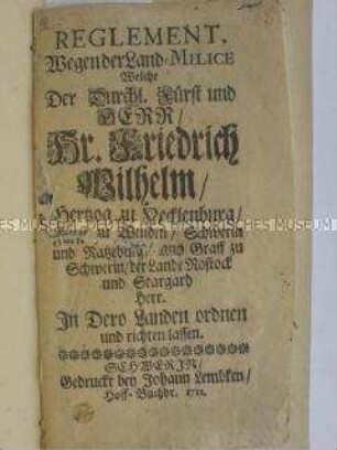 Reglement wegen der Land-Milice ... Mecklenburg
