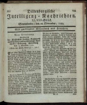 XLVIII. Stück. Sonnabends: den 29. November, 1783.
