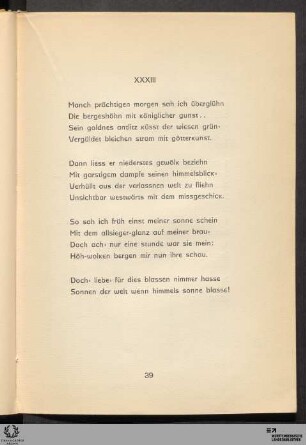 XXXIII: Manch prächtigen morgen sah ich überglühn