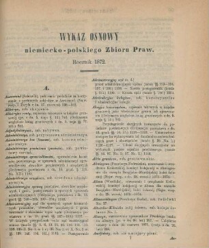 Wykaz osnowy niemiecko-polskiego Zbioru Praw. Rocznik 1872