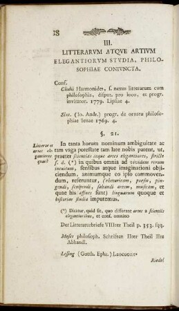III. Litterarum Atque Artium Elegantiorum Studia, Philosophiae Conjuncta