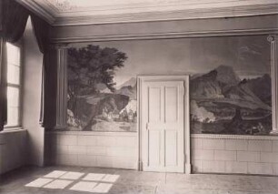 Schloss Weesenstein, Raum mit Tapete "Freiheitskampf der Griechen", Entwurf Jean Julien Deltil, übertragen aus dem Herrenhaus Niederruppersdorf