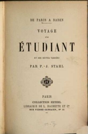 De Paris à Baden : Voyage d'un étudiant et ses suites variées