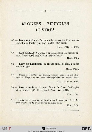 Bronzes - Pendules - Lustres (Nr. 46-63)