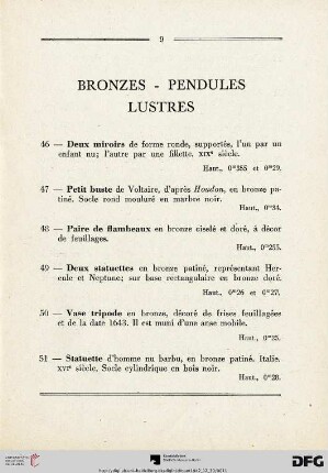 Bronzes - Pendules - Lustres (Nr. 46-63)