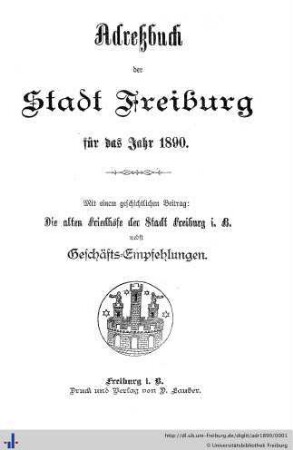 Adreßbuch der Stadt Freiburg : für das Jahr 1890