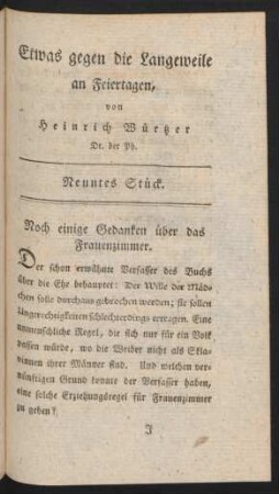 Noch einige Gedanken über das Frauenzimmer.