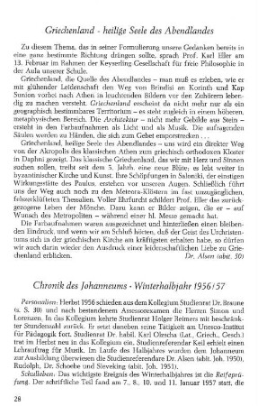 Chronik des Johanneums - Winterhalbjahr 1956/57