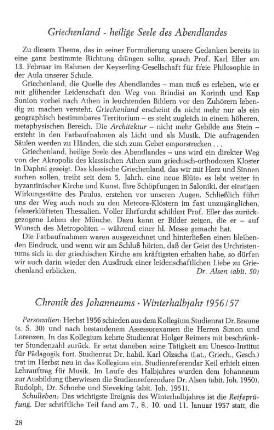 Chronik des Johanneums - Winterhalbjahr 1956/57