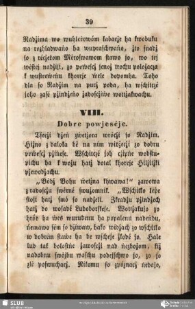VIII. Dobre powjesćje