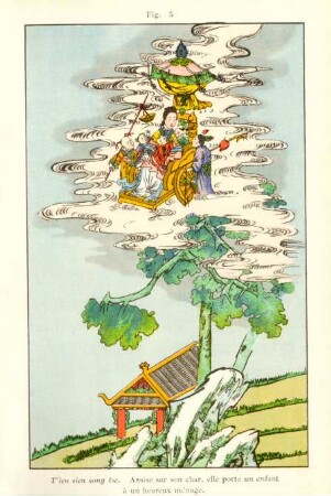 Fig. 5. T'ien sien song tse. Assise sur son char, ...