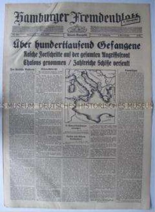 Tageszeitung "Hamburger Fremdenblatt" zum Krieg in Frankreich