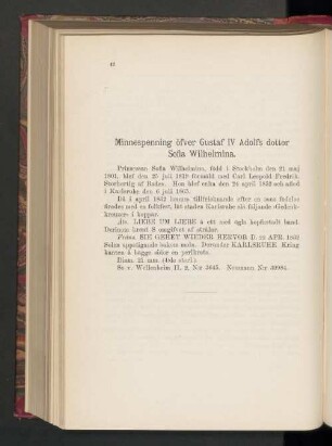 Minnespenning öfver Gustaf IV Adolfs dotter Sofia Wilhelmina