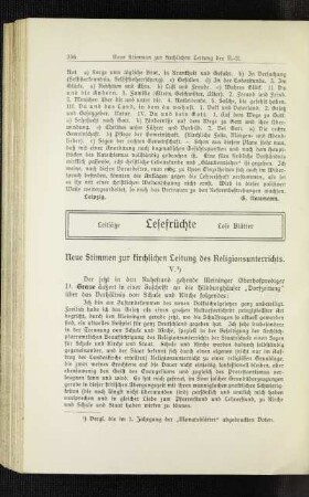 Neue Stimmen zur kirchlichen Leitung des Religionsunterrichts : [Fortsetzung]