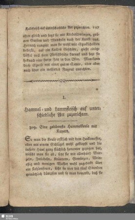 I. Hammel- und Lammfleisch auf unterschiedliche Art zuzurichten