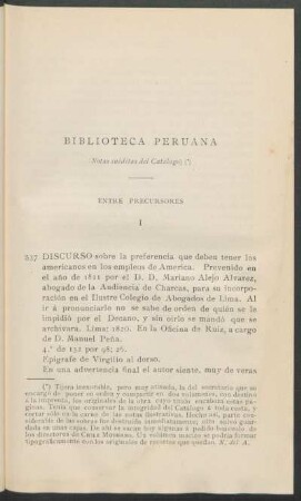 Biblioteca Peruana : (Notas inéditas del Catálogo)