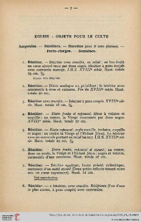 Eglise: Objets pour le culte (Nr. 1-30)